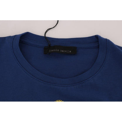 Frankie Morello Blue Cotton RIDERS Crewneck T-Shirt Frankie Morello