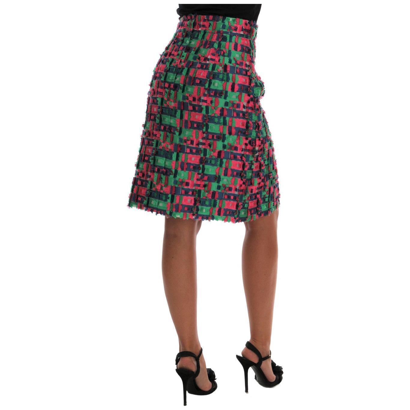 Dolce & Gabbana Pink Green Jacquard Pencil Skirt Dolce & Gabbana