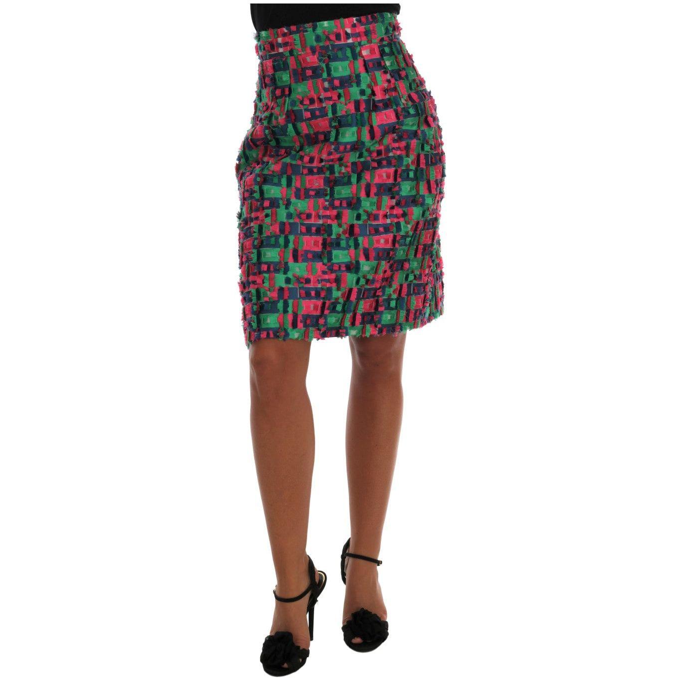 Dolce & Gabbana Pink Green Jacquard Pencil Skirt Dolce & Gabbana