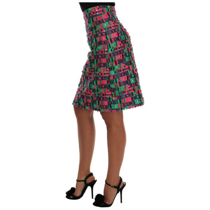 Dolce & Gabbana Pink Green Jacquard Pencil Skirt Dolce & Gabbana