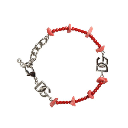 Dolce & Gabbana Silver Tone Brass Beaded Resin DG Logo Chain Bracelet Dolce & Gabbana