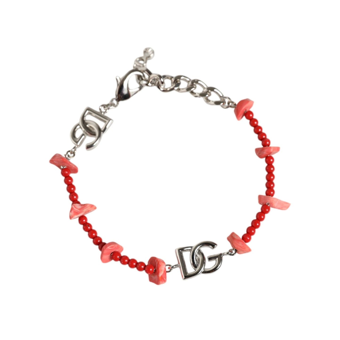 Dolce & Gabbana Silver Tone Brass Beaded Resin DG Logo Chain Bracelet Dolce & Gabbana