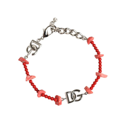 Dolce & Gabbana Silver Tone Brass Beaded Resin DG Logo Chain Bracelet Dolce & Gabbana