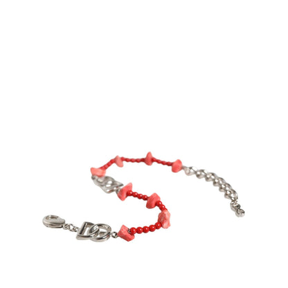 Dolce & Gabbana Silver Tone Brass Beaded Resin DG Logo Chain Bracelet Dolce & Gabbana