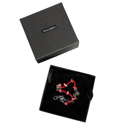 Dolce & Gabbana Silver Tone Brass Beaded Resin DG Logo Chain Bracelet Dolce & Gabbana