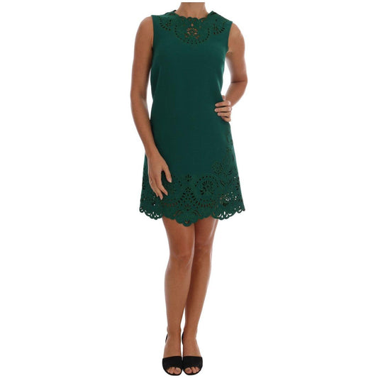 Dolce & Gabbana Green Floral Cutout Silk Wool Dress Dolce & Gabbana