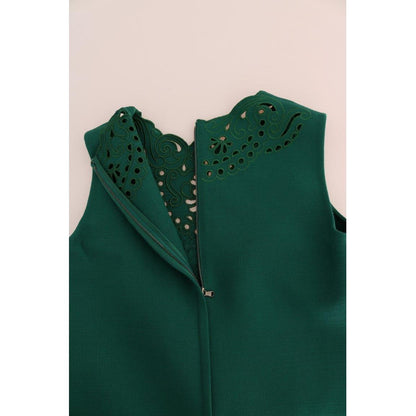 Dolce & Gabbana Green Floral Cutout Silk Wool Dress