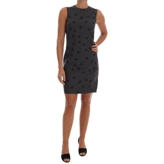 Dolce & Gabbana Gray Polka Dotted Sheath Wool Dress Dolce & Gabbana