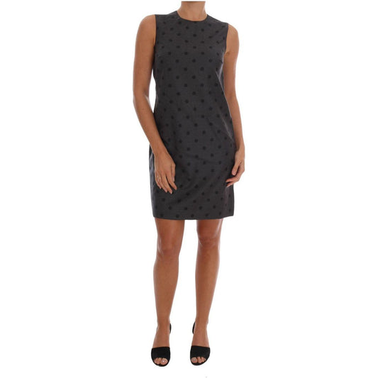 Dolce & Gabbana Gray Polka Dotted Sheath Wool Dress Dolce & Gabbana