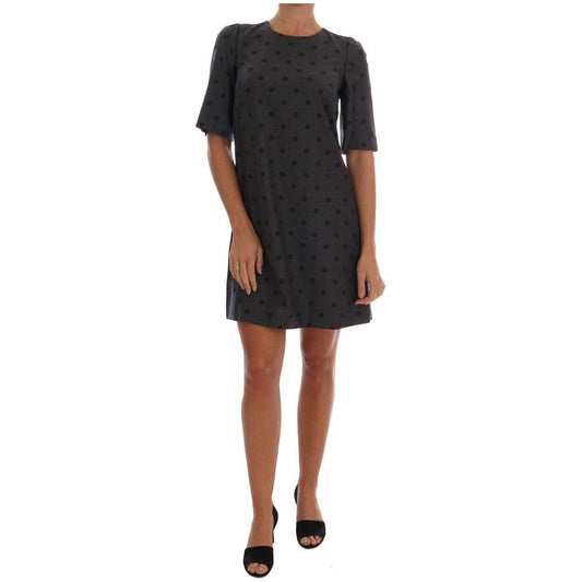 Dolce & Gabbana Gray Polka Dotted Sheath Wool Dress Dolce & Gabbana