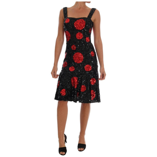 Dolce & Gabbana Black Red Polka Sequined Shift Dress Dolce & Gabbana