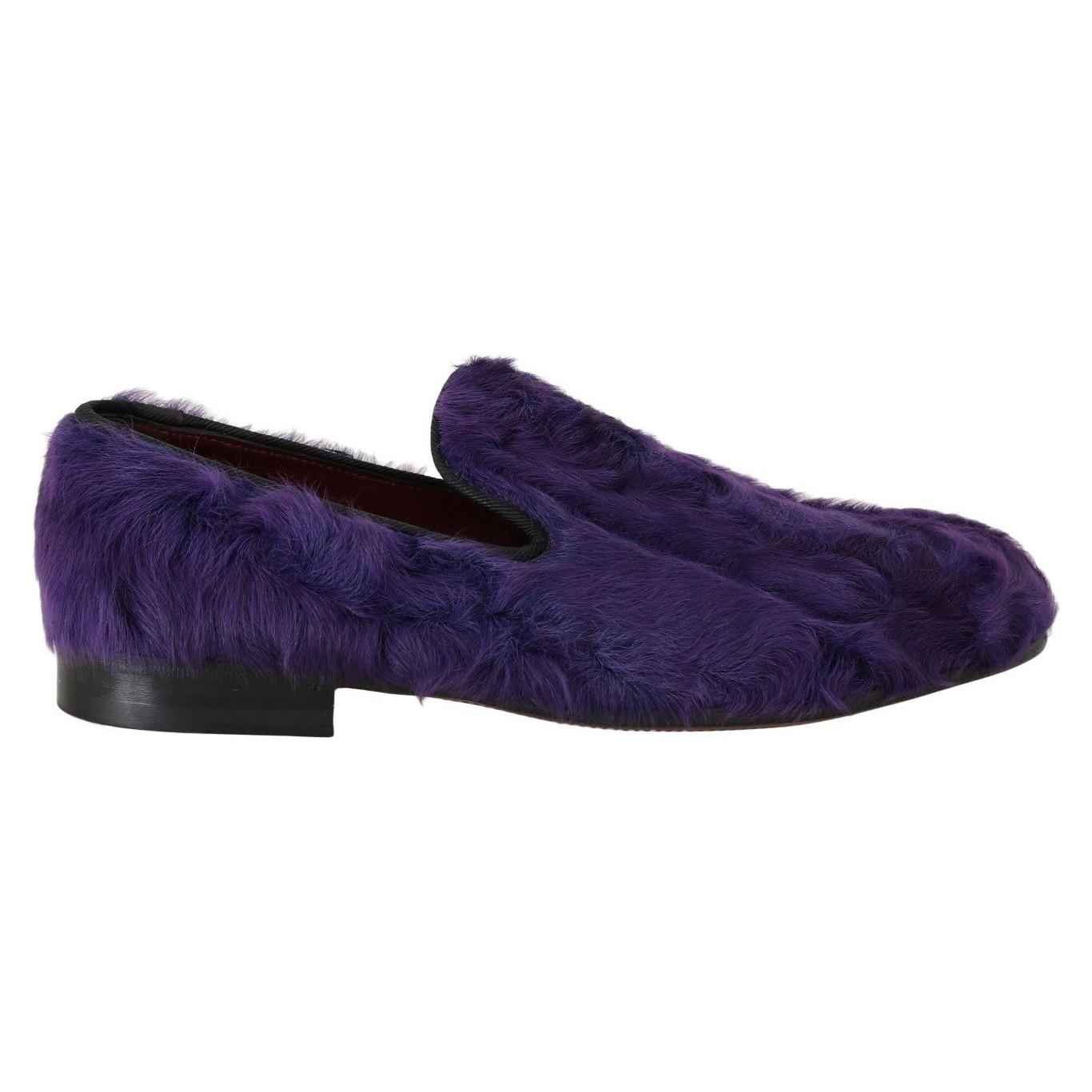 Dolce & Gabbana Purple Sheep Fur Leather Loafers Dolce & Gabbana