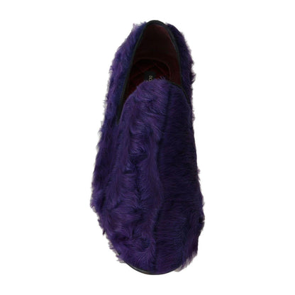 Dolce & Gabbana Purple Sheep Fur Leather Loafers Dolce & Gabbana