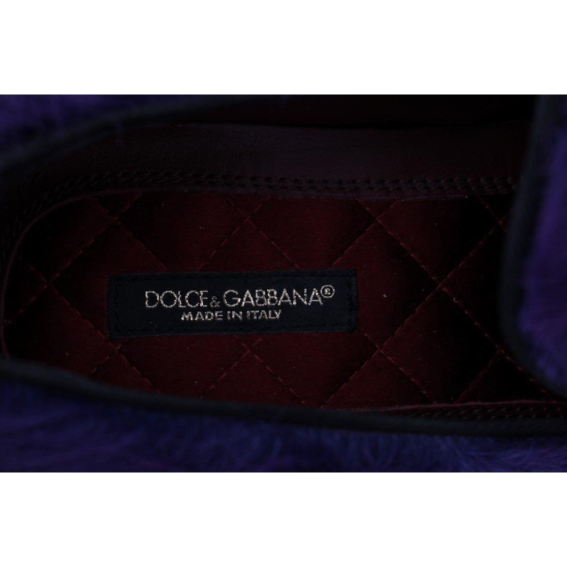 Dolce & Gabbana Purple Sheep Fur Leather Loafers Dolce & Gabbana