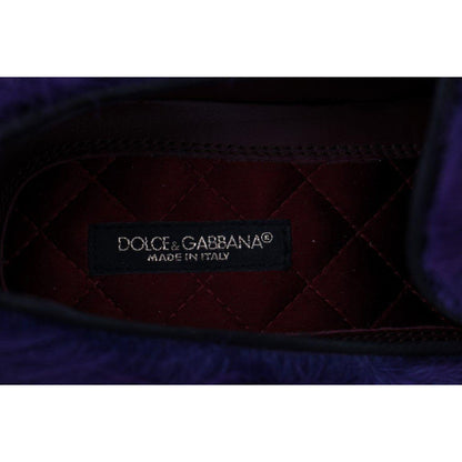 Dolce & Gabbana Purple Sheep Fur Leather Loafers Dolce & Gabbana