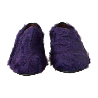 Dolce & Gabbana Purple Sheep Fur Leather Loafers Dolce & Gabbana