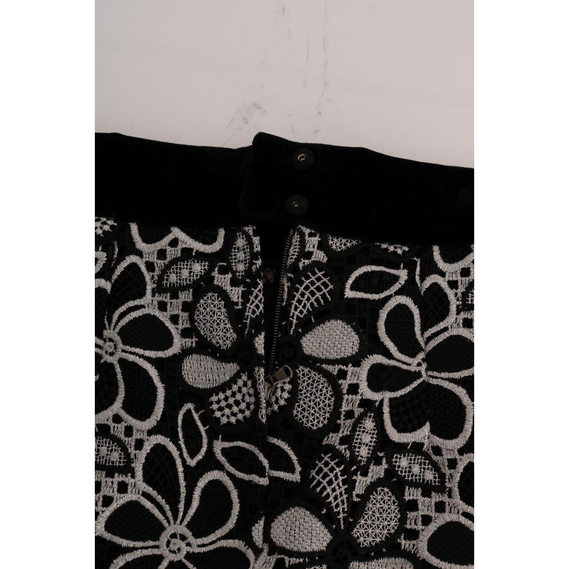 Dolce & Gabbana Floral Macramé Lace Crystal Button Skirt Dolce & Gabbana