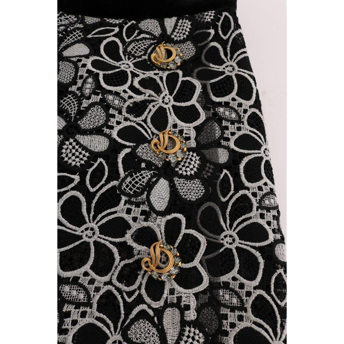 Dolce & Gabbana Floral Macramé Lace Crystal Button Skirt Dolce & Gabbana