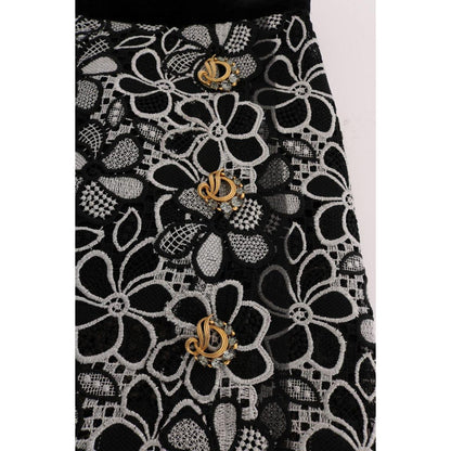 Dolce & Gabbana Floral Macramé Lace Crystal Button Skirt Dolce & Gabbana