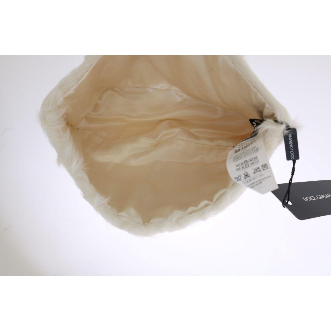 Dolce & Gabbana White Xiangao Lamb Fur Beanie Dolce & Gabbana