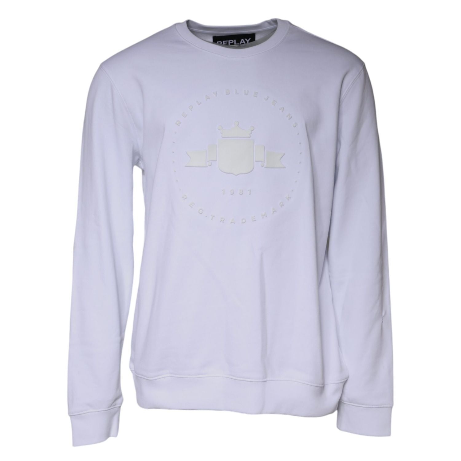 Replay White Embossed Logo Crew Neck Men Sweatshirt Sweater
