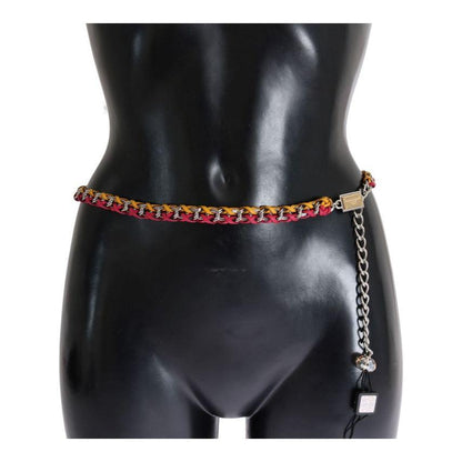Dolce & Gabbana Red Yellow Leather Crystal Belt Dolce & Gabbana