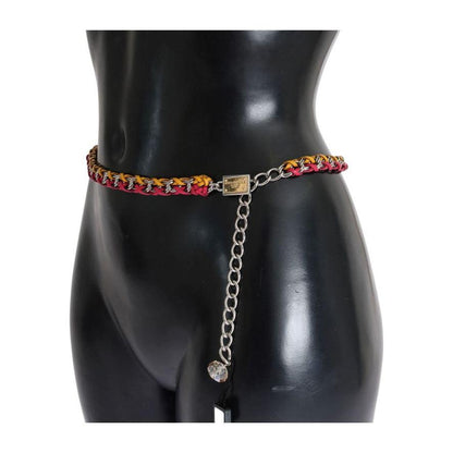 Dolce & Gabbana Red Yellow Leather Crystal Belt Dolce & Gabbana