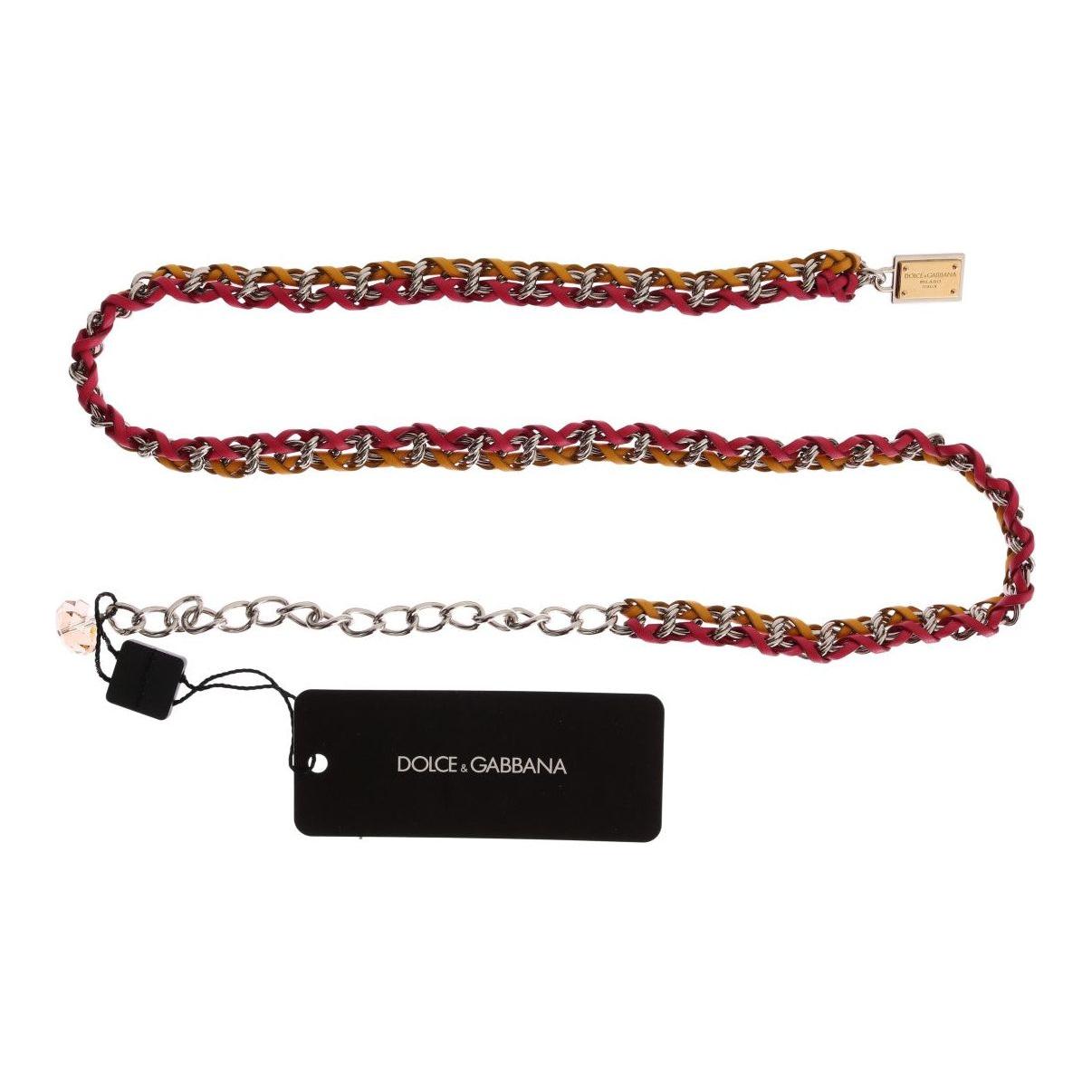 Dolce & Gabbana Red Yellow Leather Crystal Belt Dolce & Gabbana