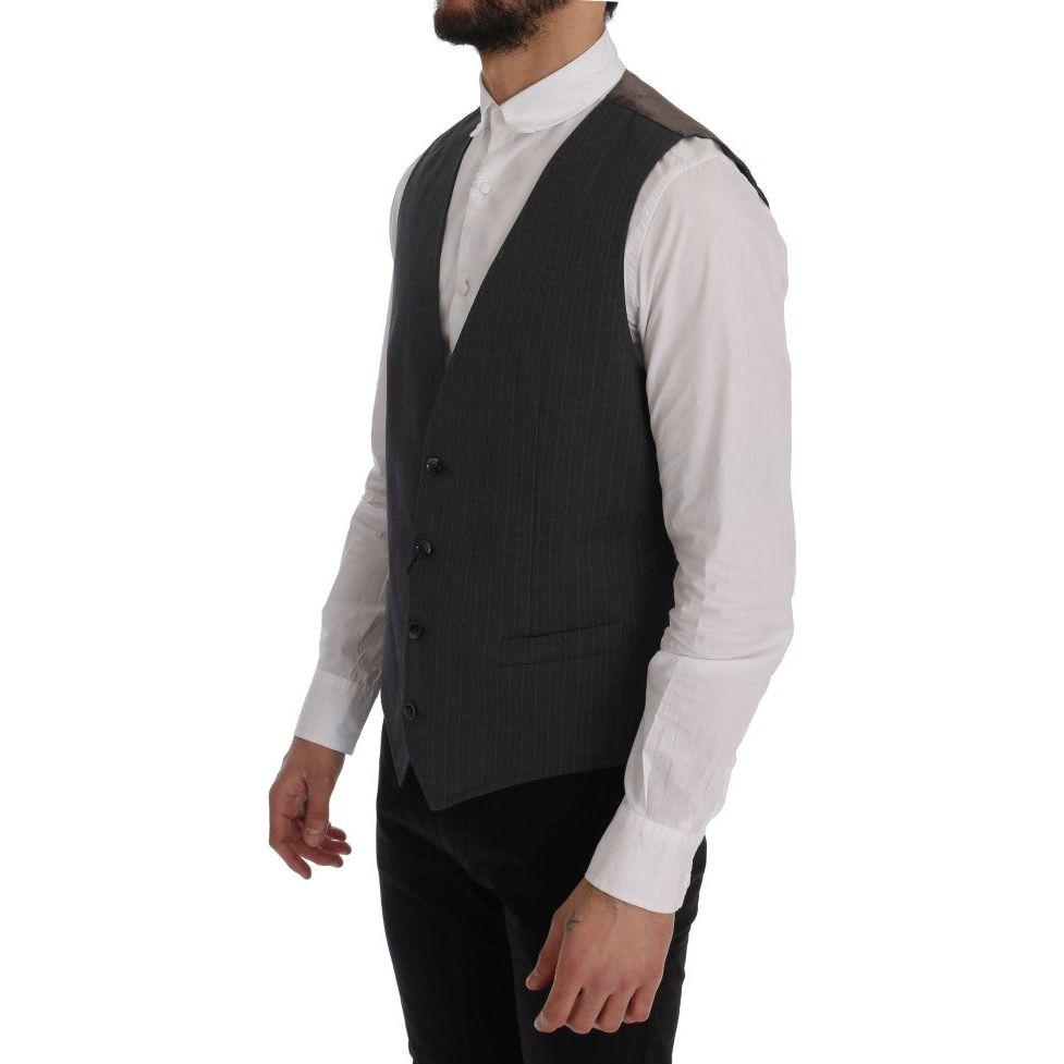 Dolce & Gabbana Gray STAFF Cotton Striped Vest Dolce & Gabbana