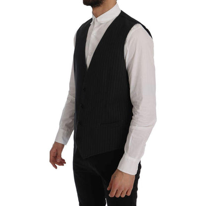 Dolce & Gabbana Gray STAFF Cotton Striped Vest Dolce & Gabbana
