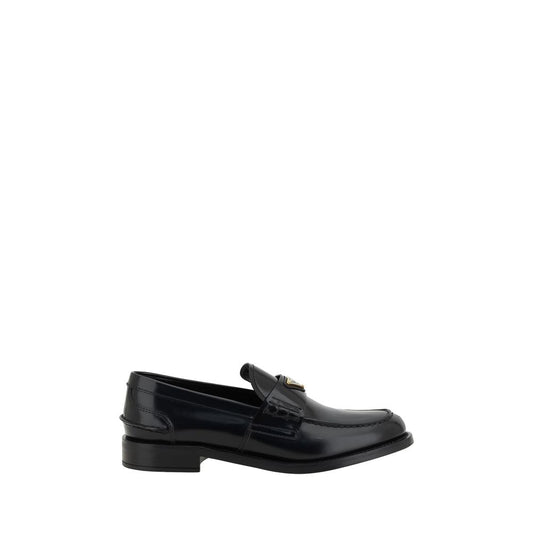 Prada Black Leather Logo Loafers Prada