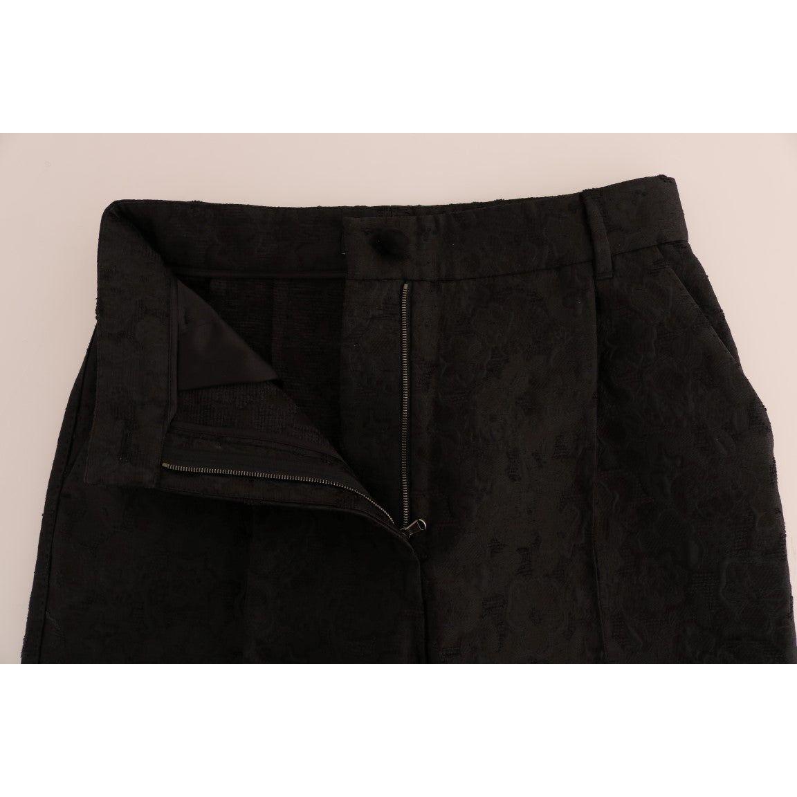 Dolce & Gabbana Black Floral Brocade Capri Pants