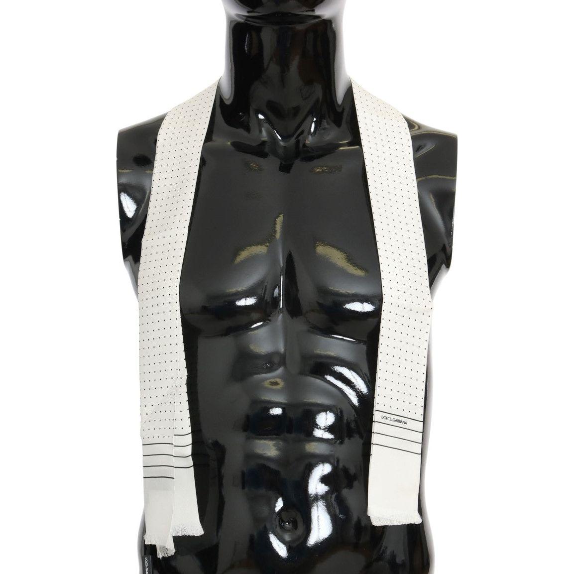 Dolce & Gabbana White Polka Dotted Silk Skinny Scarf Dolce & Gabbana