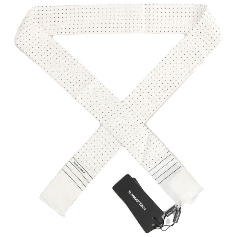 Dolce & Gabbana White Polka Dotted Silk Skinny Scarf Dolce & Gabbana