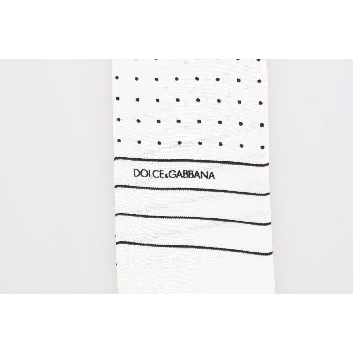 Dolce & Gabbana White Polka Dotted Silk Skinny Scarf Dolce & Gabbana