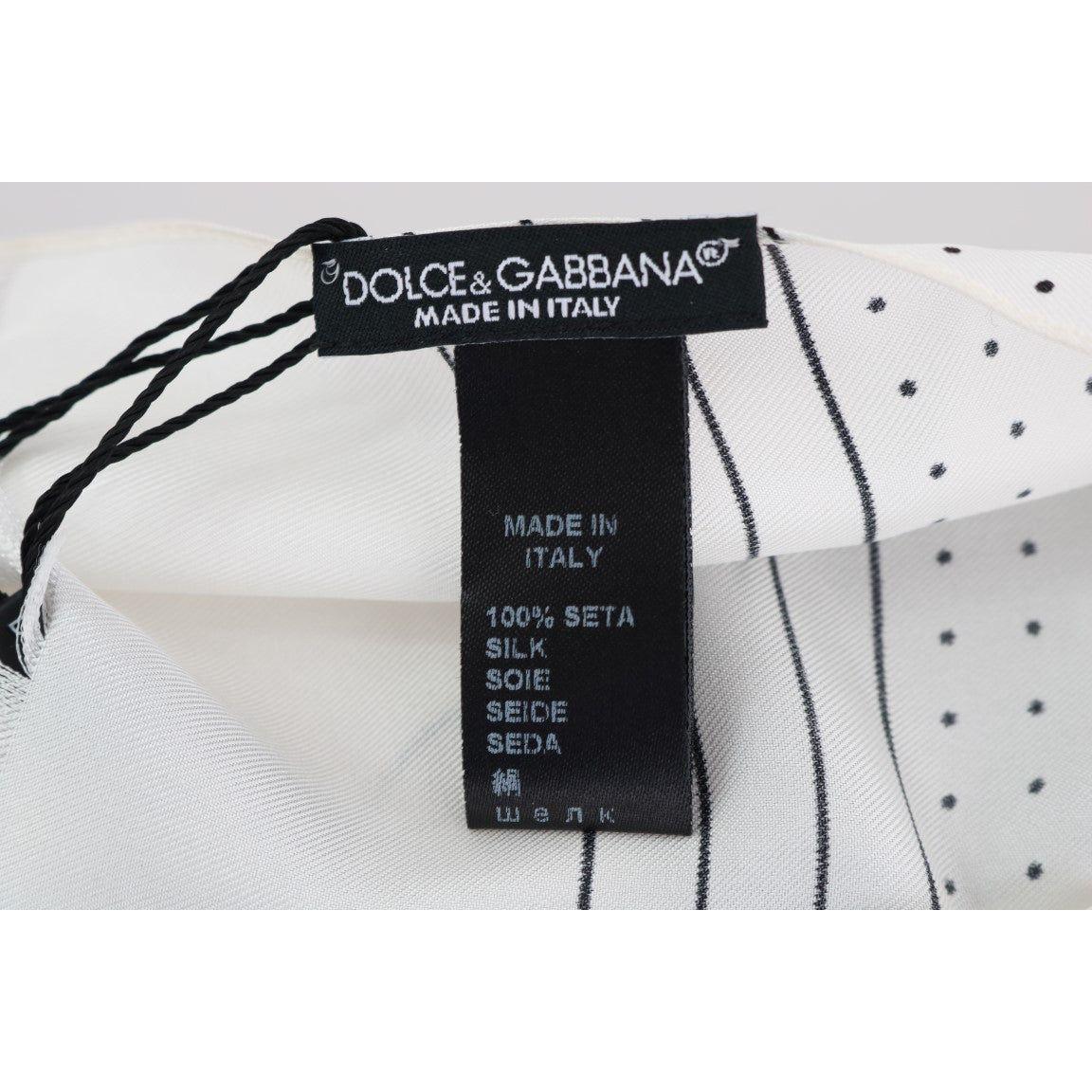 Dolce & Gabbana White Polka Dotted Silk Skinny Scarf Dolce & Gabbana