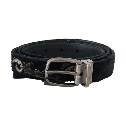 Dolce & Gabbana Black Cotton Royal Bee Embroidery Belt Dolce & Gabbana