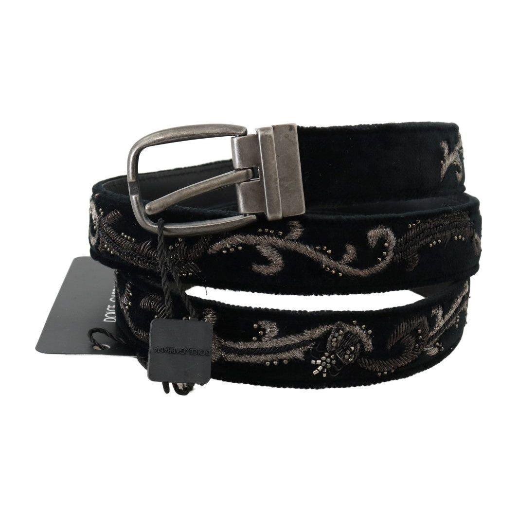 Dolce & Gabbana Black Cotton Royal Bee Embroidery Belt Dolce & Gabbana