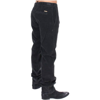 GF Ferre Black Corduroy Cotton Straight Fit Pants GF Ferre