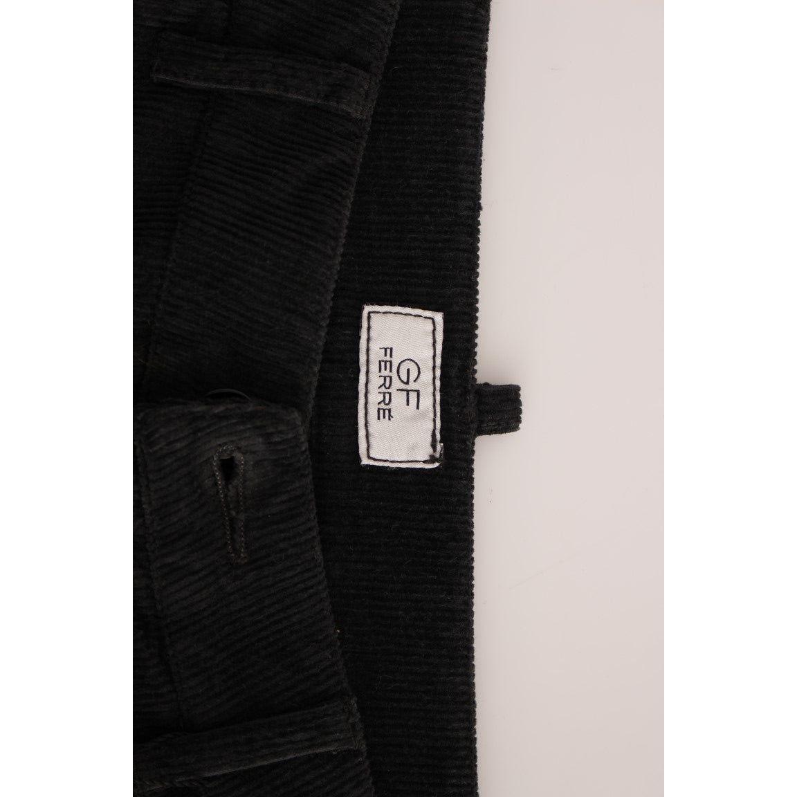 GF Ferre Black Corduroy Cotton Straight Fit Pants GF Ferre