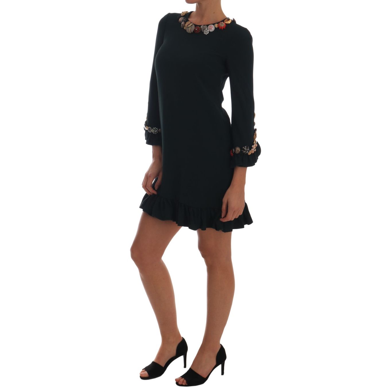Dolce & Gabbana Crystal Green Stretch A-Line Short Dress