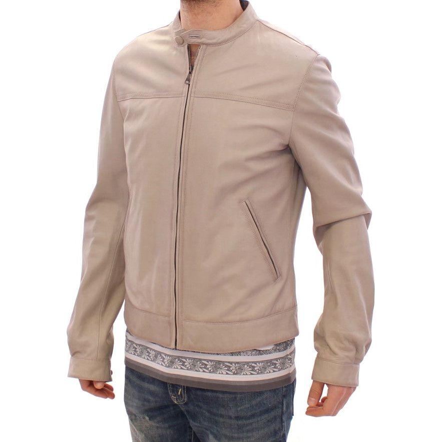 Dolce & Gabbana Beige Leather Jacket Biker Coat Dolce & Gabbana