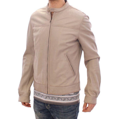 Dolce & Gabbana Beige Leather Jacket Biker Coat Dolce & Gabbana