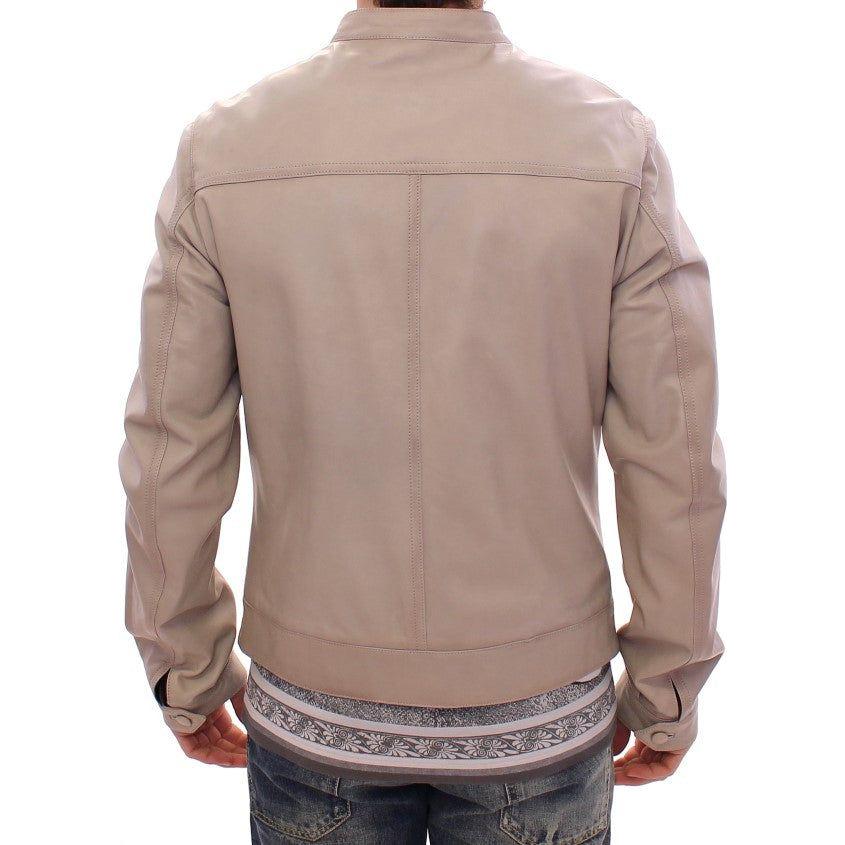 Dolce & Gabbana Beige Leather Jacket Biker Coat Dolce & Gabbana