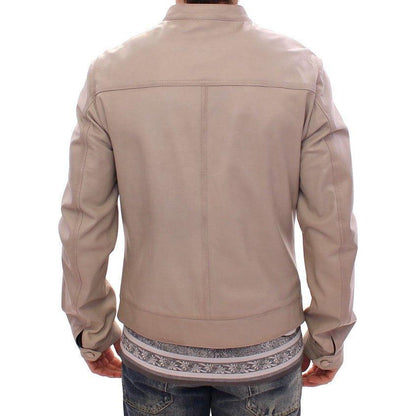 Dolce & Gabbana Beige Leather Jacket Biker Coat Dolce & Gabbana