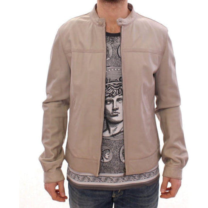Dolce & Gabbana Beige Leather Jacket Biker Coat Dolce & Gabbana