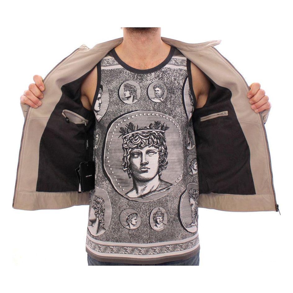 Dolce & Gabbana Beige Leather Jacket Biker Coat Dolce & Gabbana