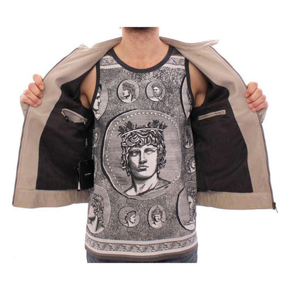 Dolce & Gabbana Beige Leather Jacket Biker Coat Dolce & Gabbana