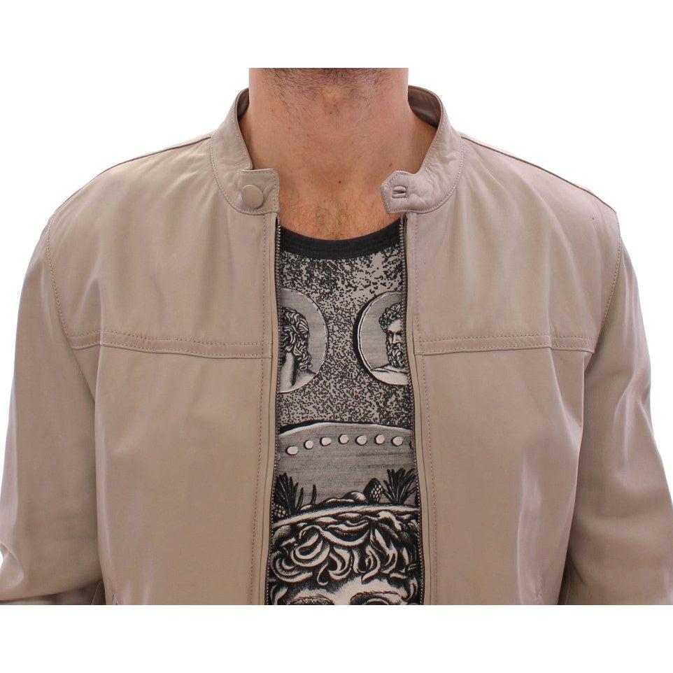 Dolce & Gabbana Beige Leather Jacket Biker Coat Dolce & Gabbana