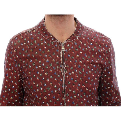 Dolce & Gabbana Bordeaux Leather Boxer Print Jacket Coat Dolce & Gabbana